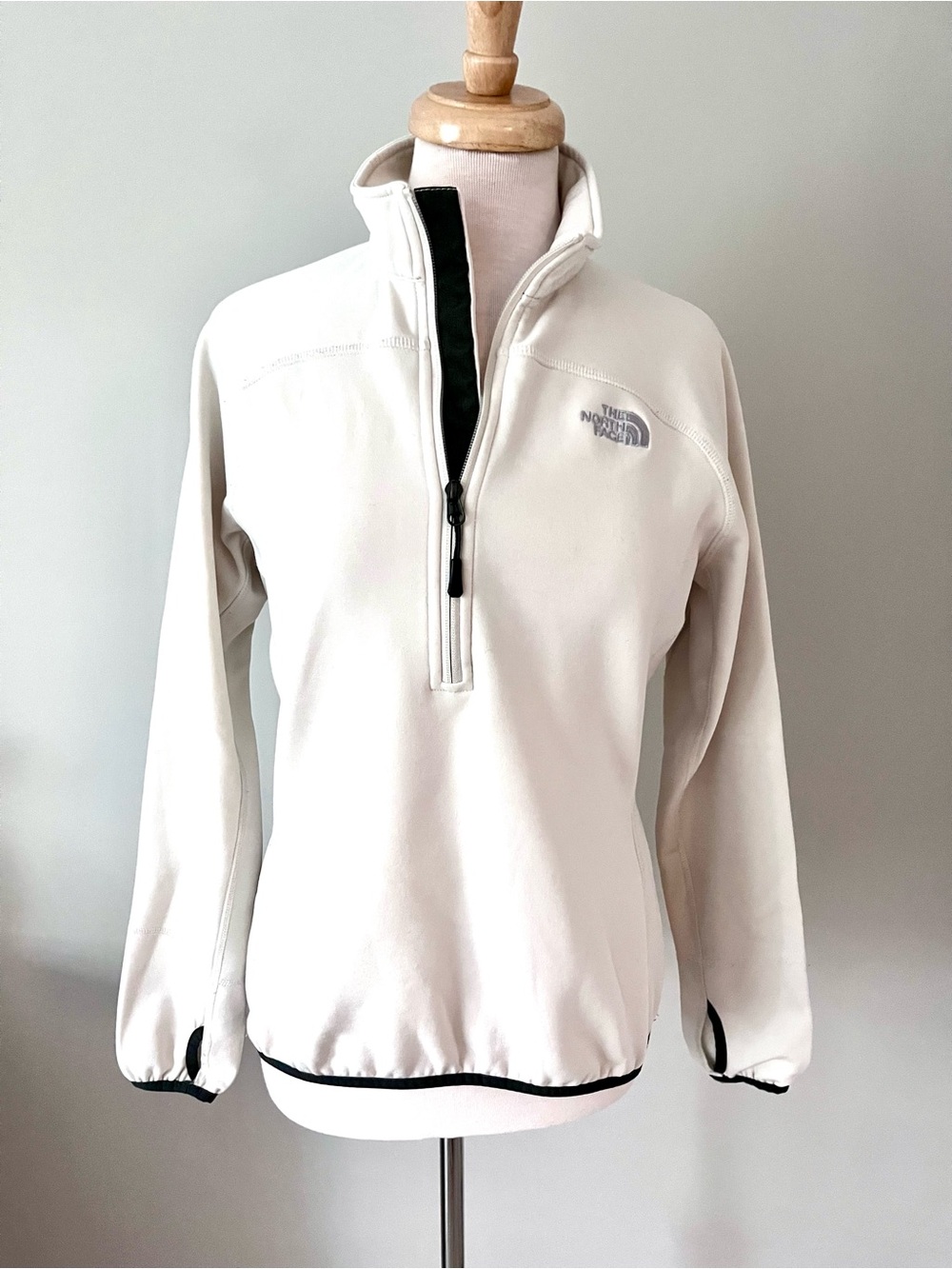 The North Face Womens Fleeski 1/4 Zip Fleece Pullover, Cream/Black, Large